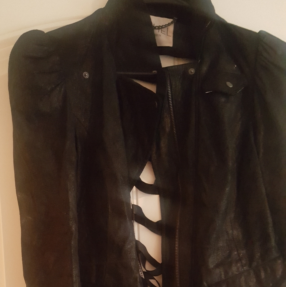 Rachel Roy Genuine Black Leather Shimmer Backless Jacket Coat Size M